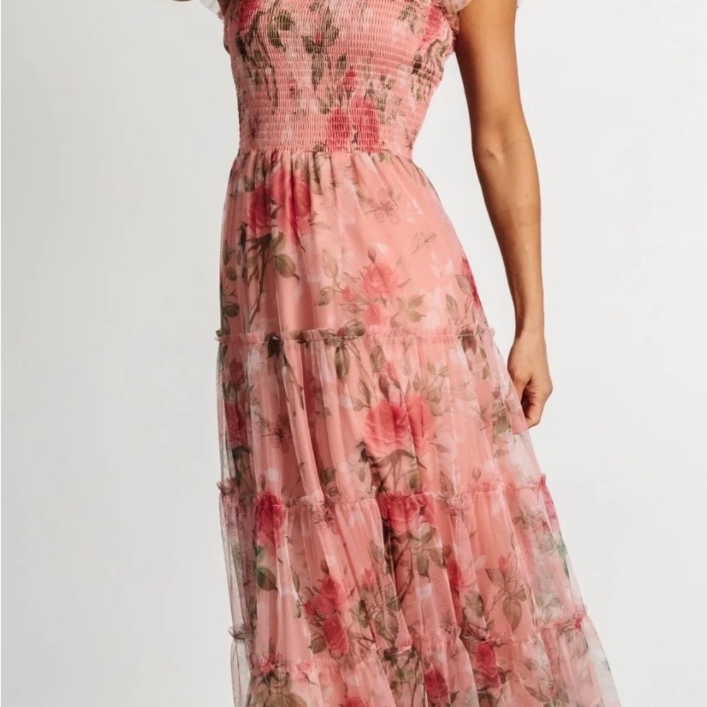 Baltic Born Clementine Tulle Midi Dress | Pink Rose Floral